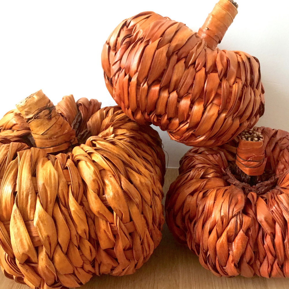 Anthropologie Pumpkins Fall Home Decor, Set of 3 Orange Pumpkins